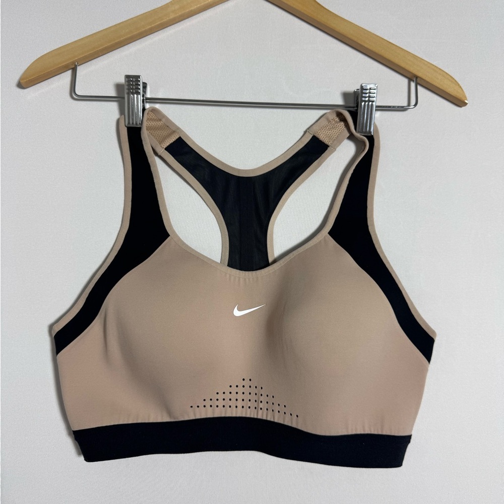 Nike Beige and Black High-Impact Racerback Sports Bra